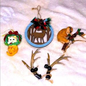 BUNDLE OF 4 🎄 CHRISTMASS HOLIDAY ORNAMENTS - INCLUDES SLOTH ANTLERS CAT DEER